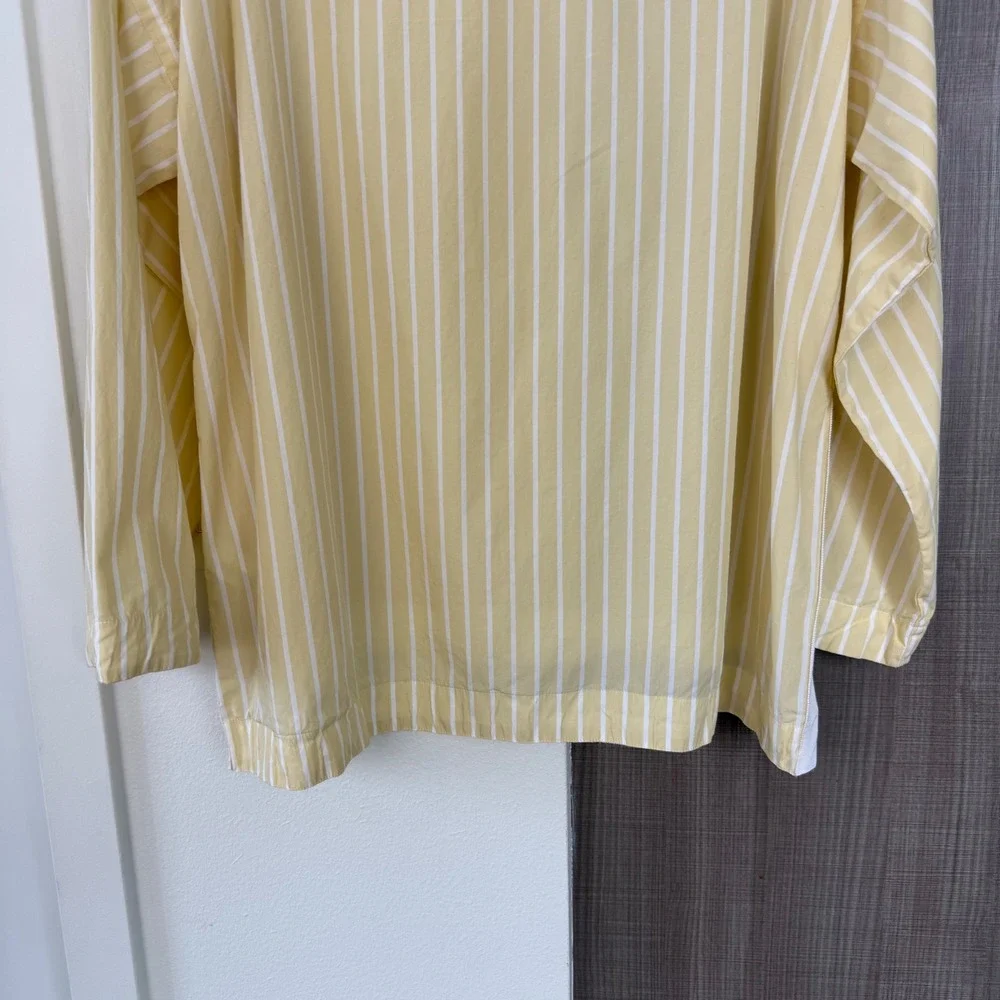 J. Crew‎ Yellow Ciel Top Striped Cotton Poplin Blouse Long Sleeve Size Large
